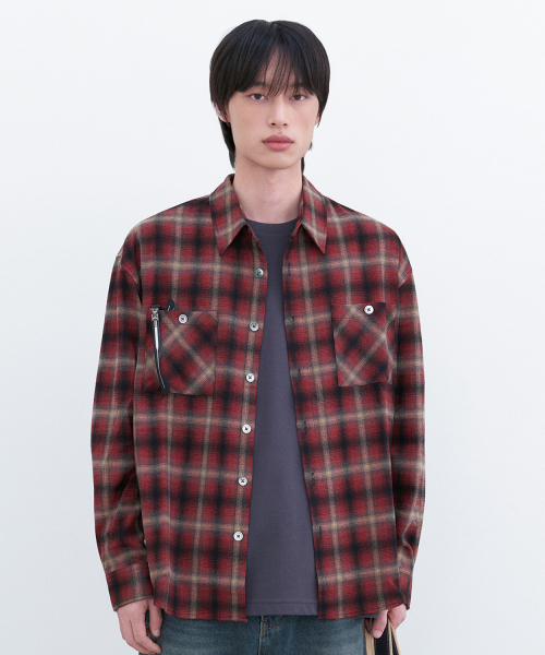 LEIRE（ルアール）の「ツーポケットオンブレチェックシャツ[レッド]（シャツ/ブラウス・メンズ・その他・MEDIUM/LARGE/X-LARGE）」の2枚目の写真