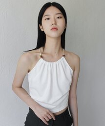 Halterneck Wooden Beads Top (IVORY)