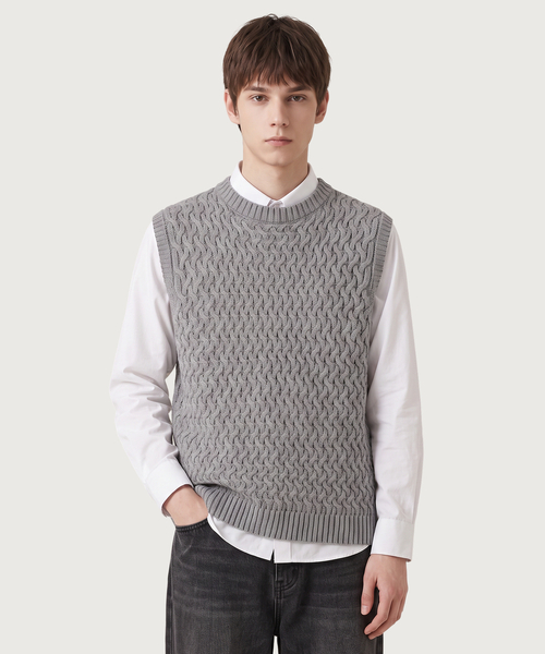 TOPBOY(トップボーイ)の「レギュラーフィットメッシュニットベストグレー(ベスト・レディース・グレー・LARGE/X-LARGE/XX-LARGE)」の1枚目の写真