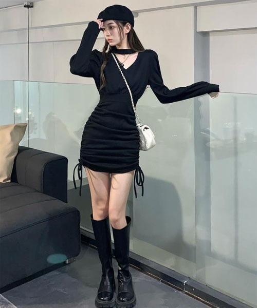 i-dare(アイディア)の「【Mayree】サイド ドロスト デザイン ワンピース(ワンピース・レディース・ブラック・SMALL/LARGE)」の6枚目の写真