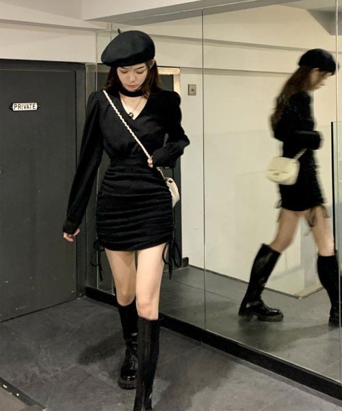 i-dare(アイディア)の「【Mayree】サイド ドロスト デザイン ワンピース(ワンピース・レディース・ブラック・SMALL/LARGE)」の5枚目の写真