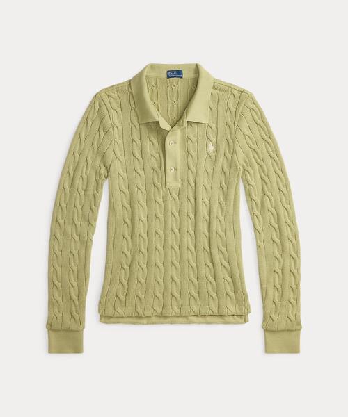 ケーブルニット コットン ロングスリーブ ポロシャツ（ポロシャツ