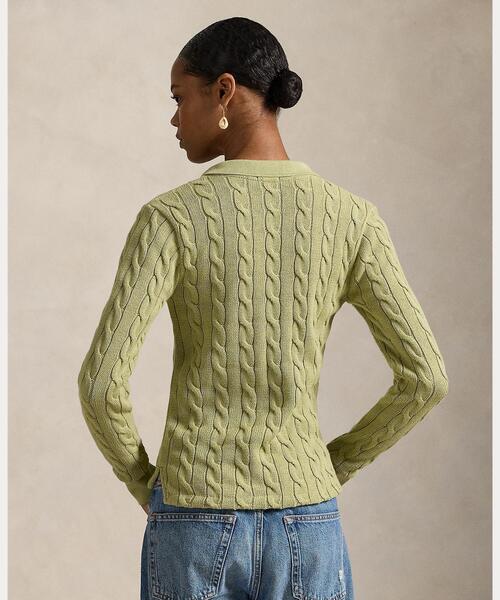 ケーブルニット コットン ロングスリーブ ポロシャツ（ポロシャツ