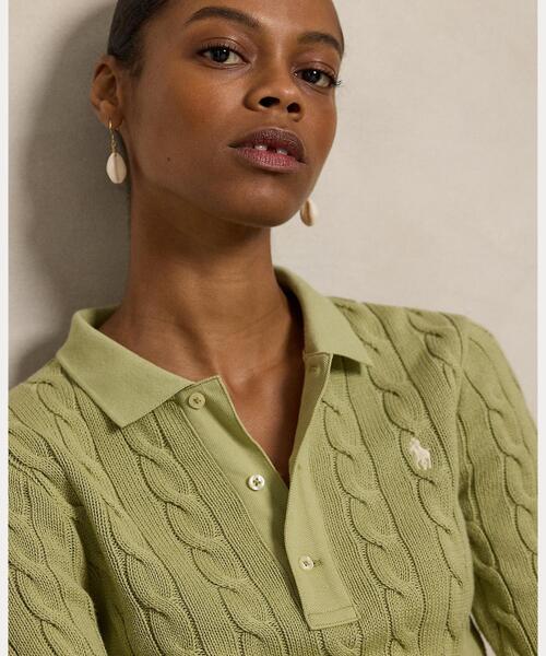 ケーブルニット コットン ロングスリーブ ポロシャツ（ポロシャツ