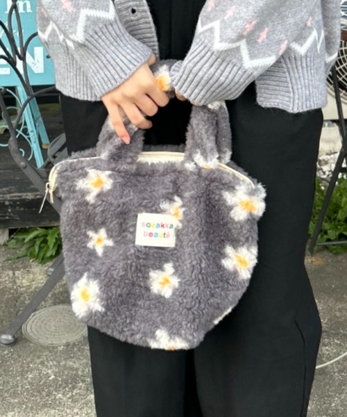 セール】ふわもこパターンファスナー付きミニトートバッグ（トート