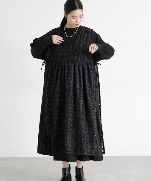 studio CLIP（スタディオクリップ）の「《natural by clip》ダブルフロントカットジャガードベストワンピース（ベスト・レディース・アイボリー/ブラック・FREE）」の3枚目の写真