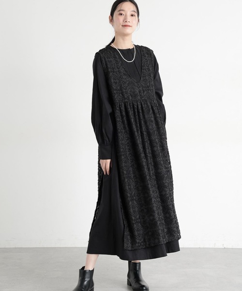 studio CLIP（スタディオクリップ）の「《natural by clip》ダブルフロントカットジャガードベストワンピース（ベスト・レディース・アイボリー/ブラック・FREE）」の7枚目の写真