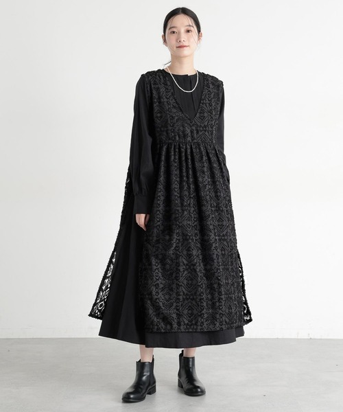 studio CLIP（スタディオクリップ）の「《natural by clip》ダブルフロントカットジャガードベストワンピース（ベスト・レディース・アイボリー/ブラック・FREE）」の16枚目の写真