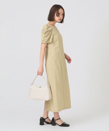 ギャザー パフスリーブ ワンピース