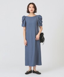 ギャザー パフスリーブ ワンピース
