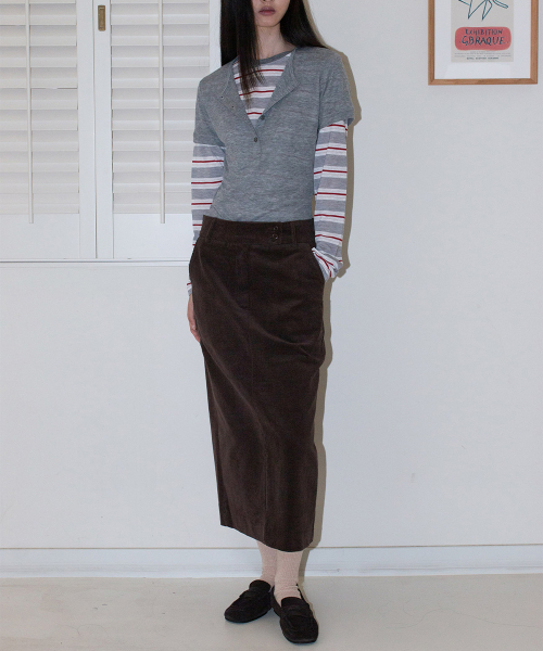 YAHNSISI(ヤーンシシ)の「ダブルボタンコーデュロイスカート - ブラウン(スカート・レディース・その他・SMALL/MEDIUM)」の1枚目の写真