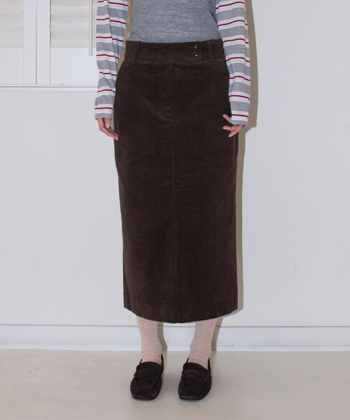 YAHNSISI(ヤーンシシ)の「ダブルボタンコーデュロイスカート - ブラウン(スカート・レディース・その他・SMALL/MEDIUM)」の3枚目の写真