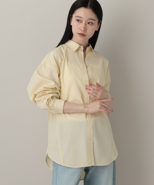 A part by（アパートバイ）の「ストライプBIGシャツ（シャツ/ブラウス・レディース・オフホワイト/ライトグリーン/ライトイエロー・FREE）」の3枚目の写真