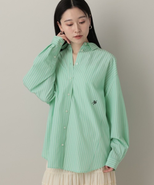 A part by（アパートバイ）の「ストライプBIGシャツ（シャツ/ブラウス・レディース・オフホワイト/ライトグリーン/ライトイエロー・FREE）」の4枚目の写真