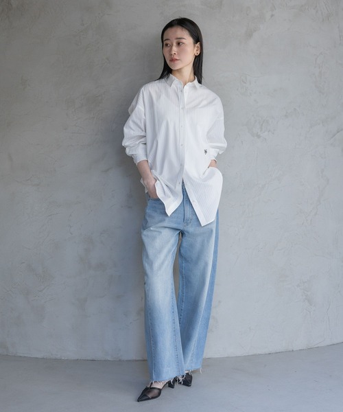 A part by（アパートバイ）の「ストライプBIGシャツ（シャツ/ブラウス・レディース・オフホワイト/ライトグリーン/ライトイエロー・FREE）」の6枚目の写真