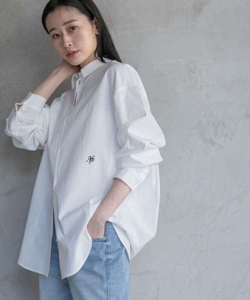 A part by（アパートバイ）の「ストライプBIGシャツ（シャツ/ブラウス・レディース・オフホワイト/ライトグリーン/ライトイエロー・FREE）」の7枚目の写真