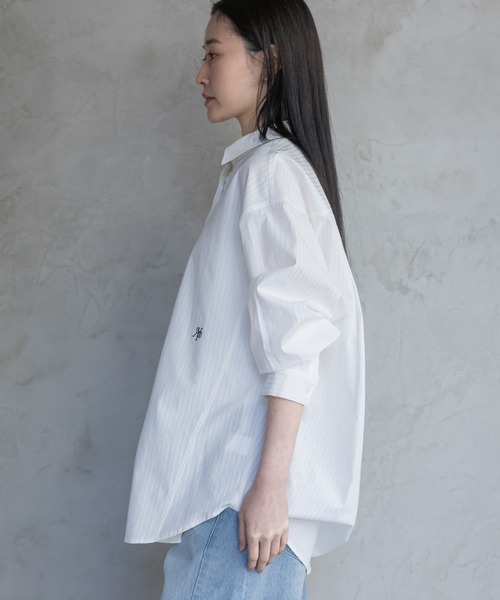 A part by（アパートバイ）の「ストライプBIGシャツ（シャツ/ブラウス・レディース・オフホワイト/ライトグリーン/ライトイエロー・FREE）」の8枚目の写真