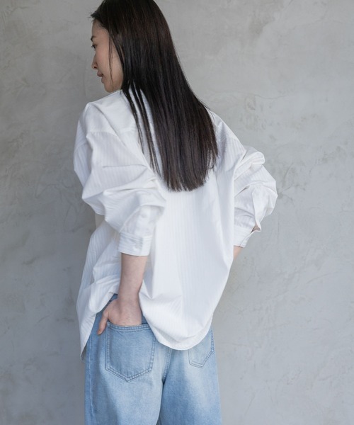 A part by（アパートバイ）の「ストライプBIGシャツ（シャツ/ブラウス・レディース・オフホワイト/ライトグリーン/ライトイエロー・FREE）」の9枚目の写真