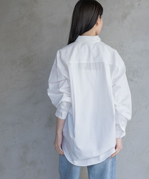 A part by（アパートバイ）の「ストライプBIGシャツ（シャツ/ブラウス・レディース・オフホワイト/ライトグリーン/ライトイエロー・FREE）」の10枚目の写真