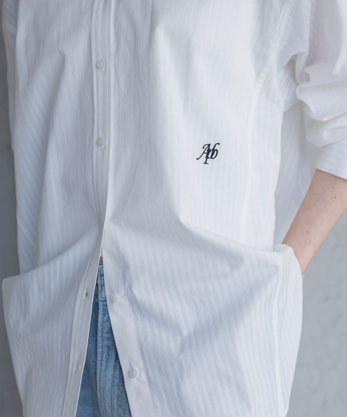 A part by（アパートバイ）の「ストライプBIGシャツ（シャツ/ブラウス・レディース・オフホワイト/ライトグリーン/ライトイエロー・FREE）」の11枚目の写真