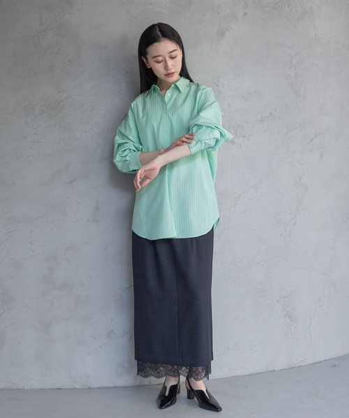 A part by（アパートバイ）の「ストライプBIGシャツ（シャツ/ブラウス・レディース・オフホワイト/ライトグリーン/ライトイエロー・FREE）」の17枚目の写真