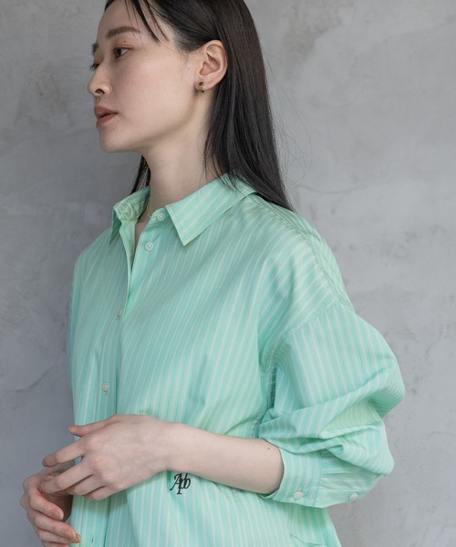 A part by（アパートバイ）の「ストライプBIGシャツ（シャツ/ブラウス・レディース・オフホワイト/ライトグリーン/ライトイエロー・FREE）」の20枚目の写真