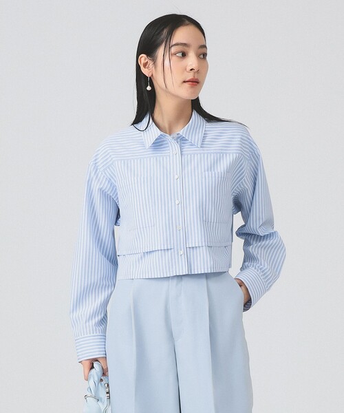 Ray BEAMS（レイビームス）の「レイヤード ヘム クロップド シャツ（シャツ/ブラウス・レディース・サックスブルー/ホワイト・ONE SIZE）」の2枚目の写真