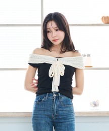 Lace Off-Shoulder Ribbon Top/レースオフショルダーリボントップス