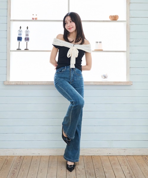 Lallana(ララーナ)の「Lace Off-Shoulder Ribbon Top/レースオフショルダーリボントップス(Tシャツ/カットソー・レディース・ネイビー/ブラック・FREE)」の11枚目の写真