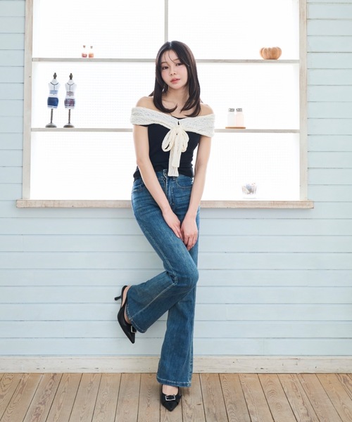 Lallana(ララーナ)の「Lace Off-Shoulder Ribbon Top/レースオフショルダーリボントップス(Tシャツ/カットソー・レディース・ネイビー/ブラック・FREE)」の13枚目の写真
