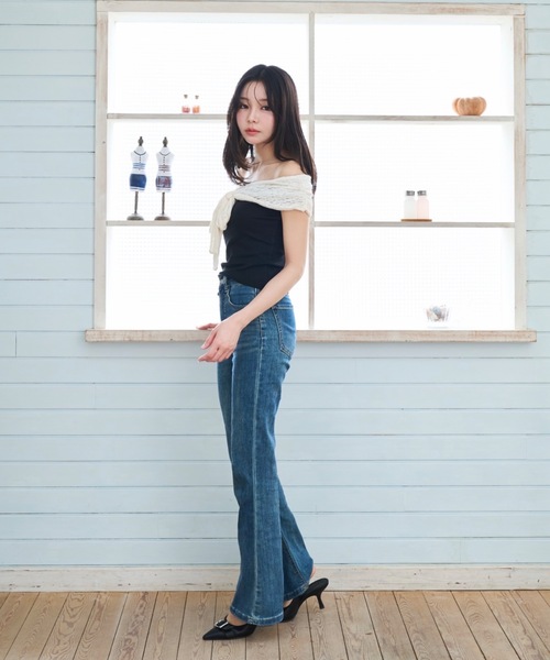 Lallana(ララーナ)の「Lace Off-Shoulder Ribbon Top/レースオフショルダーリボントップス(Tシャツ/カットソー・レディース・ネイビー/ブラック・FREE)」の15枚目の写真