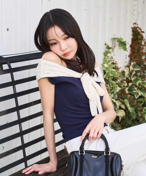 Lallana(ララーナ)の「Lace Off-Shoulder Ribbon Top/レースオフショルダーリボントップス(Tシャツ/カットソー・レディース・ネイビー/ブラック・FREE)」の21枚目の写真