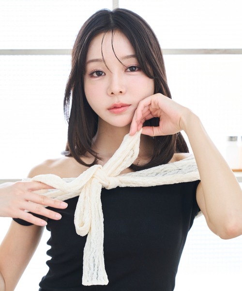 Lallana(ララーナ)の「Lace Off-Shoulder Ribbon Top/レースオフショルダーリボントップス(Tシャツ/カットソー・レディース・ネイビー/ブラック・FREE)」の17枚目の写真