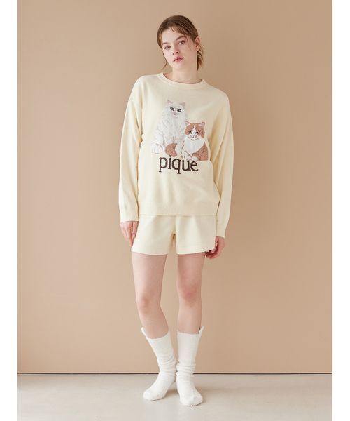 gelato pique CAT モコモコプルオーバー上下セット【新品タグ付き】 エアリーモコキャットジャガードプルオーバー（ルームウェア/パジャマ