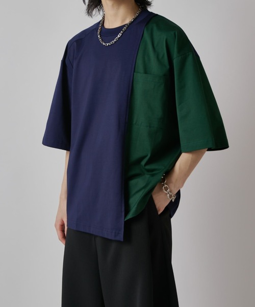 Lui's(ルイス)の「【SURJENT】レイヤードデザインオーバーTシャツ(Tシャツ/カットソー・メンズ・ネイビー/ブラック・FREE)」の2枚目の写真