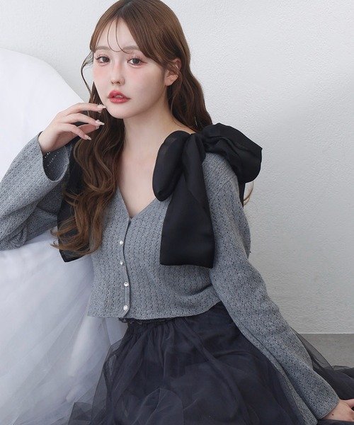 one after another NICE CLAUP（ワンアフターアナザーナイスクラップ）の「ビジューボタンカーディガン（カーディガン/ボレロ・レディース・杢グレー/ミント/サックスブルー/アイボリー/ピンク・FREE）」の18枚目の写真