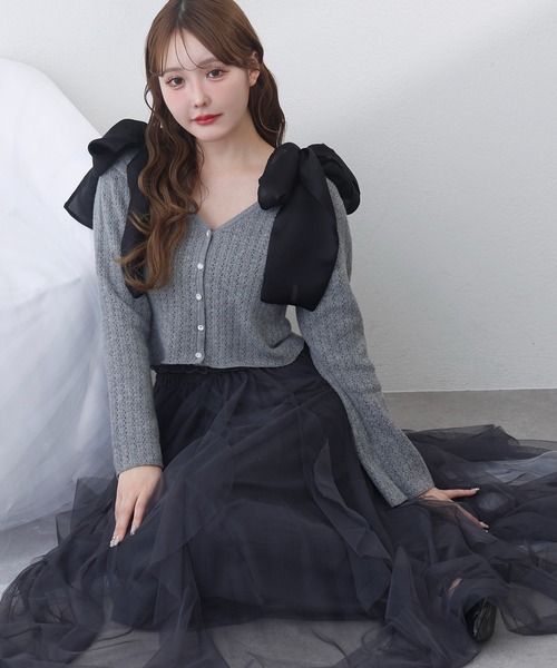 one after another NICE CLAUP（ワンアフターアナザーナイスクラップ）の「ビジューボタンカーディガン（カーディガン/ボレロ・レディース・杢グレー/ミント/サックスブルー/アイボリー/ピンク・FREE）」の16枚目の写真