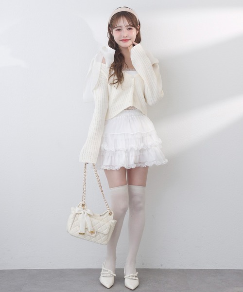 one after another NICE CLAUP（ワンアフターアナザーナイスクラップ）の「ビジューボタンカーディガン（カーディガン/ボレロ・レディース・杢グレー/ミント/サックスブルー/アイボリー/ピンク・FREE）」の8枚目の写真