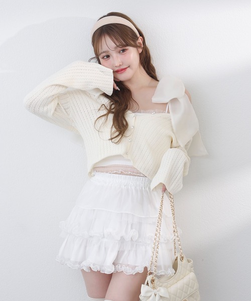 one after another NICE CLAUP（ワンアフターアナザーナイスクラップ）の「ビジューボタンカーディガン（カーディガン/ボレロ・レディース・杢グレー/ミント/サックスブルー/アイボリー/ピンク・FREE）」の10枚目の写真