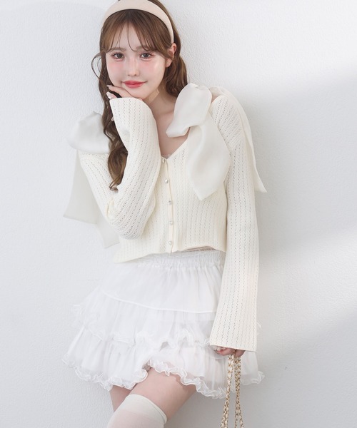 one after another NICE CLAUP（ワンアフターアナザーナイスクラップ）の「ビジューボタンカーディガン（カーディガン/ボレロ・レディース・杢グレー/ミント/サックスブルー/アイボリー/ピンク・FREE）」の11枚目の写真