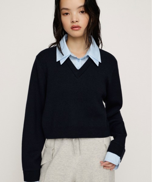 LAYERED LIKE CROP KNIT TOPS レイヤードライククロップニットトップス