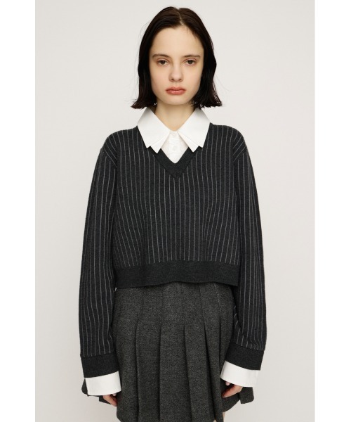 SLY(スライ)の「LAYERED LIKE CROP KNIT TOPS レイヤードライククロップニットトップス 冬服 春服(ニット/セーター・レディース・ネイビー/グレー系その他2/グレー・FREE)」の12枚目の写真