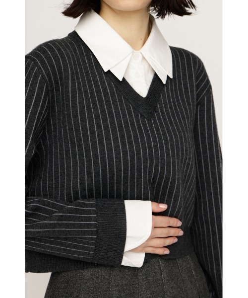 SLY(スライ)の「LAYERED LIKE CROP KNIT TOPS レイヤードライククロップニットトップス 冬服 春服(ニット/セーター・レディース・ネイビー/グレー系その他2/グレー・FREE)」の15枚目の写真