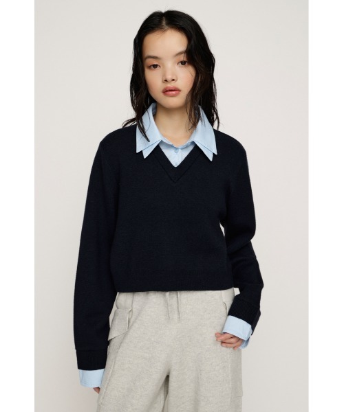 SLY(スライ)の「LAYERED LIKE CROP KNIT TOPS レイヤードライククロップニットトップス 冬服 春服(ニット/セーター・レディース・ネイビー/グレー系その他2/グレー・FREE)」の16枚目の写真