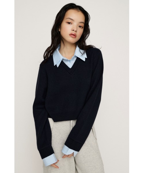SLY(スライ)の「LAYERED LIKE CROP KNIT TOPS レイヤードライククロップニットトップス 冬服 春服(ニット/セーター・レディース・ネイビー/グレー系その他2/グレー・FREE)」の19枚目の写真