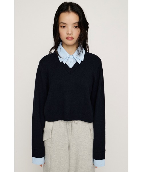 SLY(スライ)の「LAYERED LIKE CROP KNIT TOPS レイヤードライククロップニットトップス 冬服 春服(ニット/セーター・レディース・ネイビー/グレー系その他2/グレー・FREE)」の20枚目の写真