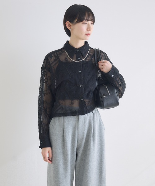 Paradise Picnic（パラダイスピクニック）の「cloche レース生地ショートシャツ（シャツ/ブラウス・レディース・アイボリー/ブラック・FREE）」の15枚目の写真