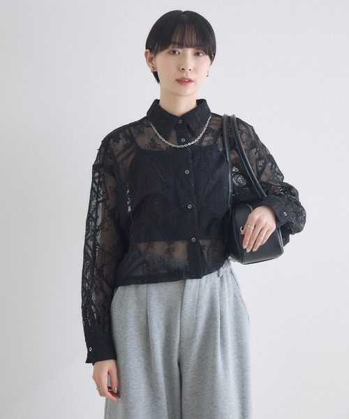 Paradise Picnic（パラダイスピクニック）の「cloche レース生地ショートシャツ（シャツ/ブラウス・レディース・アイボリー/ブラック・FREE）」の16枚目の写真