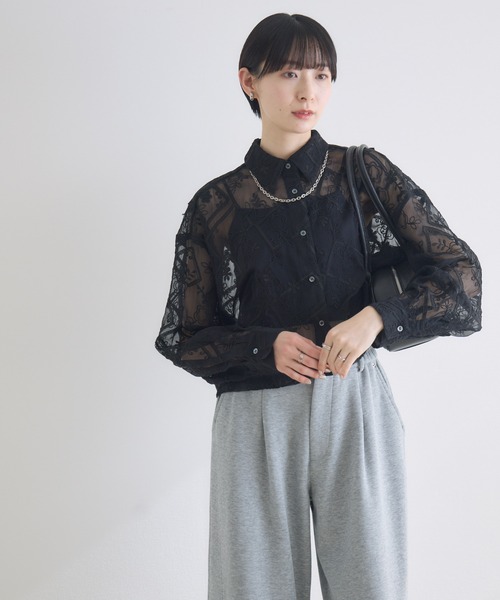 Paradise Picnic（パラダイスピクニック）の「cloche レース生地ショートシャツ（シャツ/ブラウス・レディース・アイボリー/ブラック・FREE）」の17枚目の写真