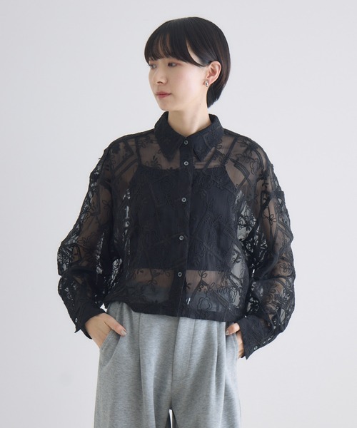 Paradise Picnic（パラダイスピクニック）の「cloche レース生地ショートシャツ（シャツ/ブラウス・レディース・アイボリー/ブラック・FREE）」の6枚目の写真